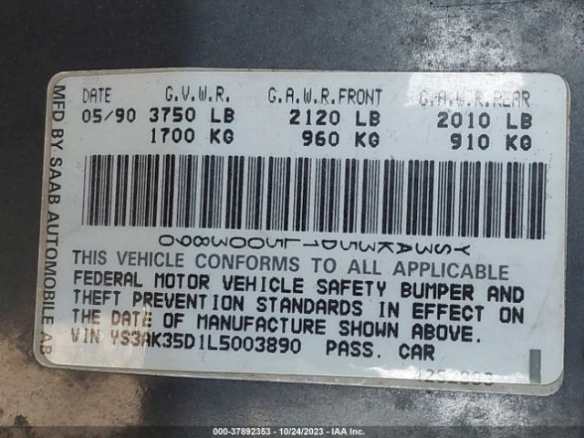 1990 SAAB 900 YS3AK35D1L5003890 Photo 8