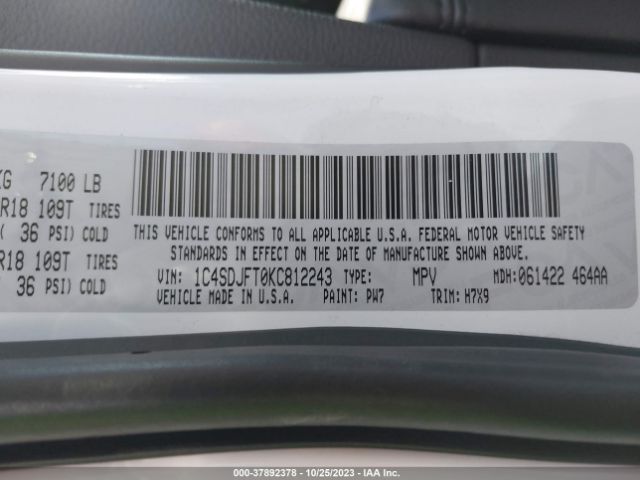 2019 DODGE DURANGO 1C4SDJFT0KC812243 Photo 8