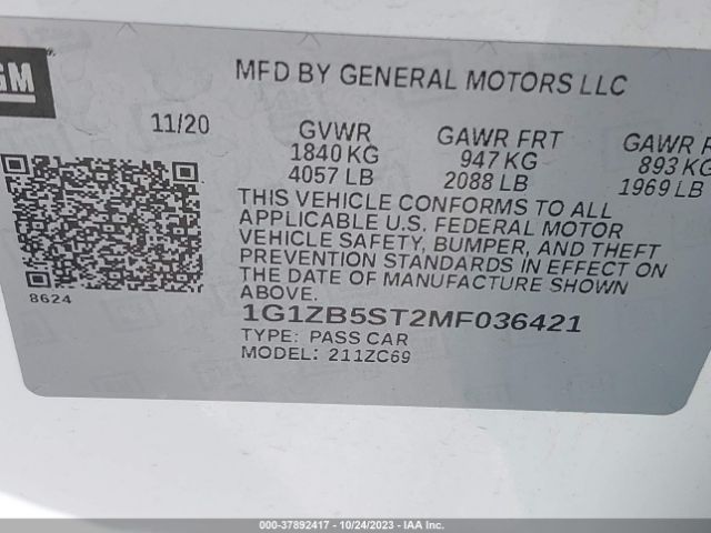 1G1ZB5ST2MF036421 Chevrolet Malibu Fwd Ls
