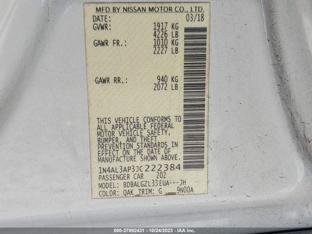 Nissan Altima 2.5 S 2018 1N4AL3AP3JC222384 Image 9
