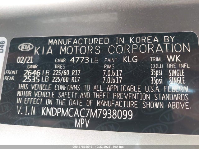 2021 KIA SPORTAGE LX VIN: KNDPMCAC7M7938099