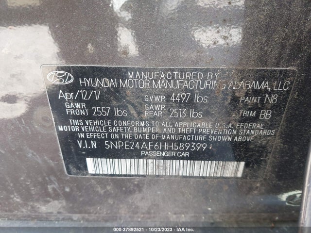 Hyundai Sonata 2.4l 2017 5NPE24AF6HH589399 Image 9