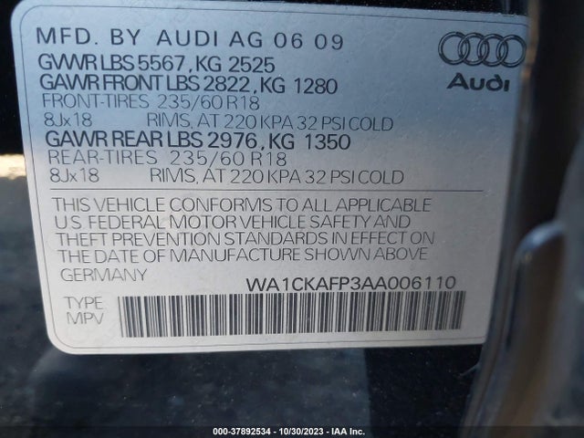 2010 AUDI Q5 PREMIUM VIN: WA1CKAFP3AA006110
