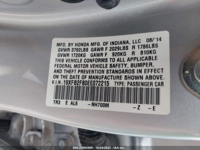 19XFB2F80EE072215 Honda Civic Sedan Ex