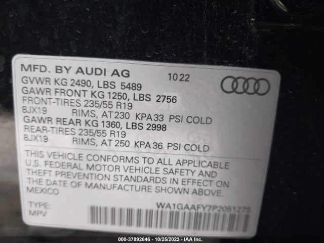 WA1GAAFY7P2051275 Audi Q5 Premium 45 Tfsi S Line Quattro
