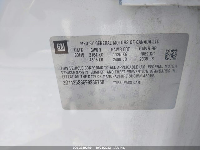 Chevrolet IMPALA LT 2015 2G1125S36F9236758 Image 9