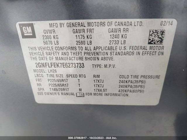 Chevrolet EQUINOX LT 2014 2GNFLFEK7E6273733 Image 9