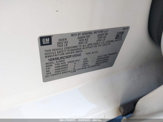 Chevrolet Suburban Ltz 2016 1GNSKJKC3GR126902 Image 9