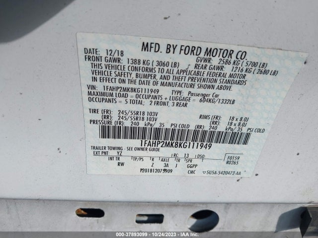 Ford POLICE INTERCEPTOR SEDAN 2019 1FAHP2MK8KG111949 Image 9