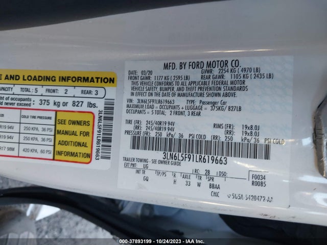 3LN6L5F91LR619663 Lincoln Mkz Reserve