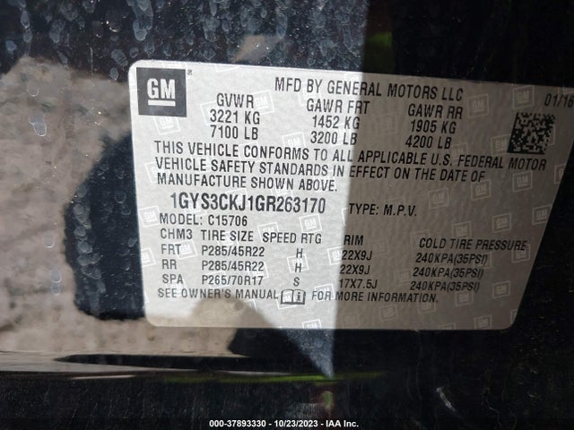 1GYS3CKJ1GR263170 Cadillac Escalade Premium Collection