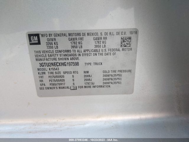 3GTU2NECXHG197598 GMC Sierra 1500 Slt