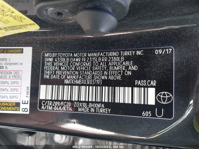 2018 TOYOTA C-HR XLE VIN: NMTKHMBX0JR037193