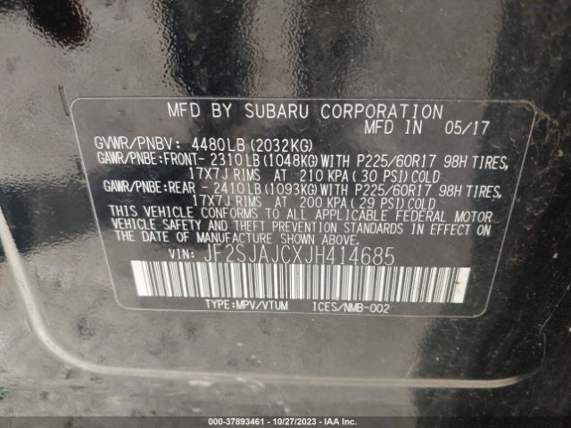 JF2SJAJCXJH414685 Subaru Forester Limited