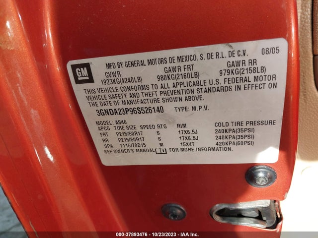 2006 CHEVROLET HHR LT VIN: 3GNDA23P96S526140