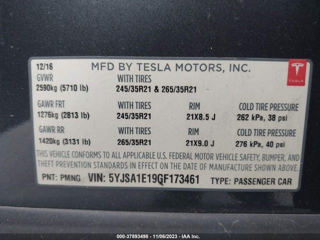 Tesla Model S 60/70/75/85 2016 5YJSA1E19GF173461 Image 9