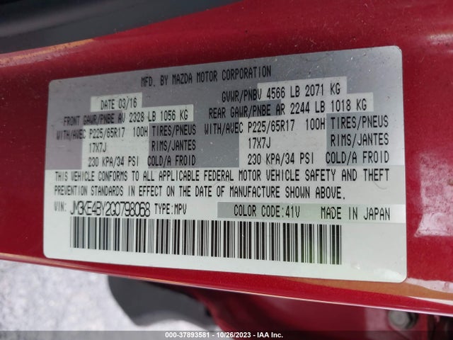 2016 MAZDA CX-5 SPORT VIN: JM3KE4BY2G0798068