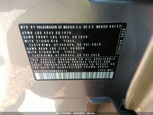3VVTX7B2XNM083314 Volkswagen TAOS SE