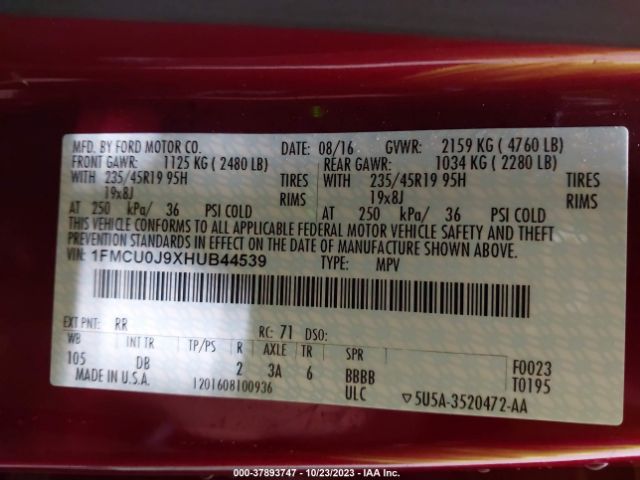 1FMCU0J9XHUB44539 Ford Escape Titanium