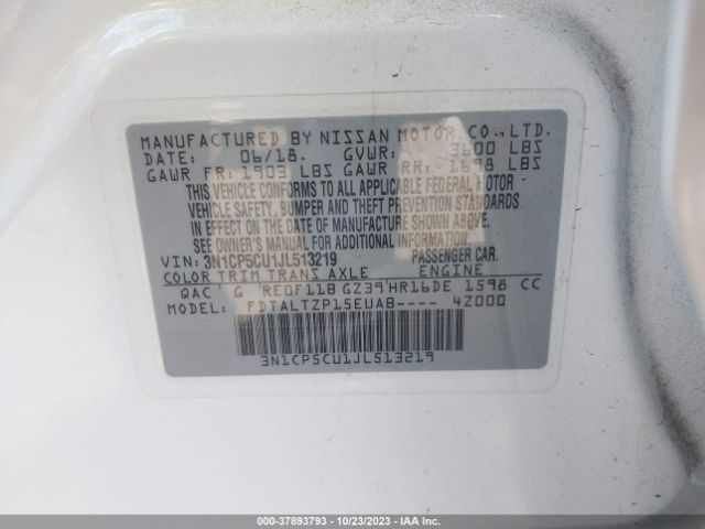 3N1CP5CU1JL513219 Nissan KICKS SR