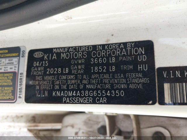 KIA RIO LX 2016 KNADM4A38G6554350 Image 9
