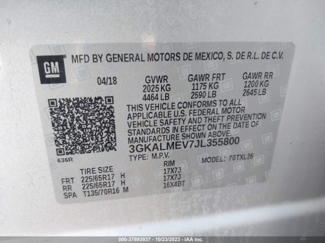3GKALMEV7JL355800 GMC Terrain Sle