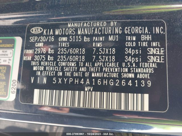 5XYPH4A16HG264139 KIA SORENTO EX