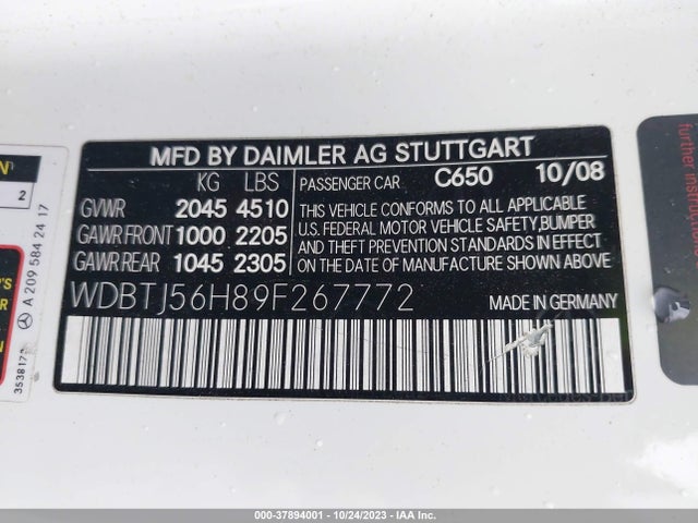 2009 MERCEDES-BENZ CLK-CLASS 3.5L VIN: WDBTJ56H89F267772