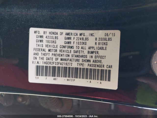 2015 HONDA ACCORD SEDAN 1HGCR2F32FA219272 Photo 8