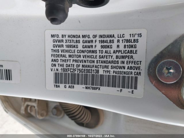 19XFC2F75GE003138 Honda Civic Sedan Ex