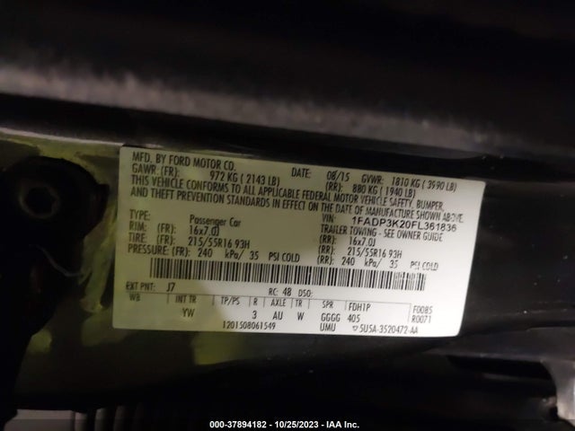 2015 FORD FOCUS SE VIN: 1FADP3K20FL361836