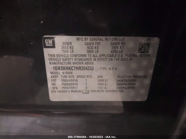 Chevrolet Suburban Lt 2017 1GNSKHKC7HR284332 Image 9