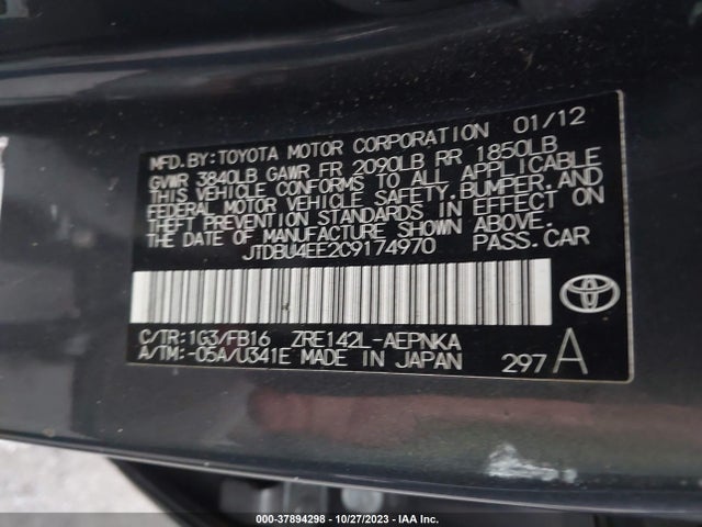 2012 TOYOTA COROLLA L/LE/S VIN: JTDBU4EE2C9174970