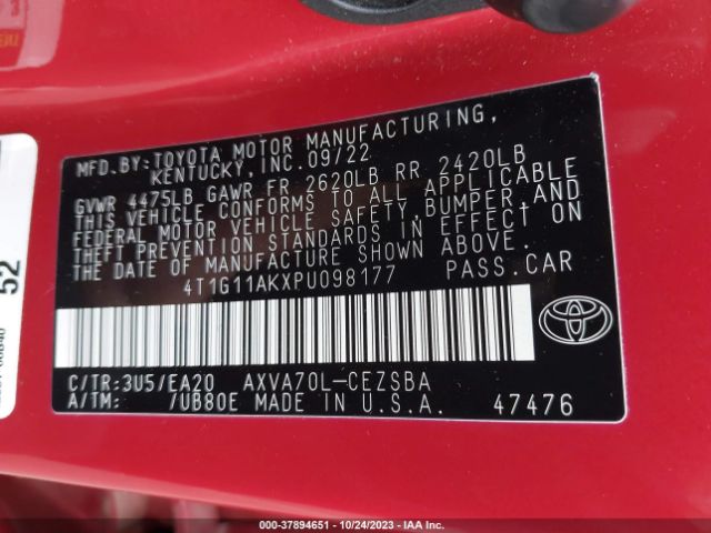 4T1G11AKXPU098177 Toyota Camry Se/se Nightshade