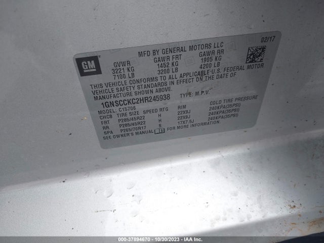 Chevrolet Tahoe Premier 2017 1GNSCCKC2HR245938 Image 9
