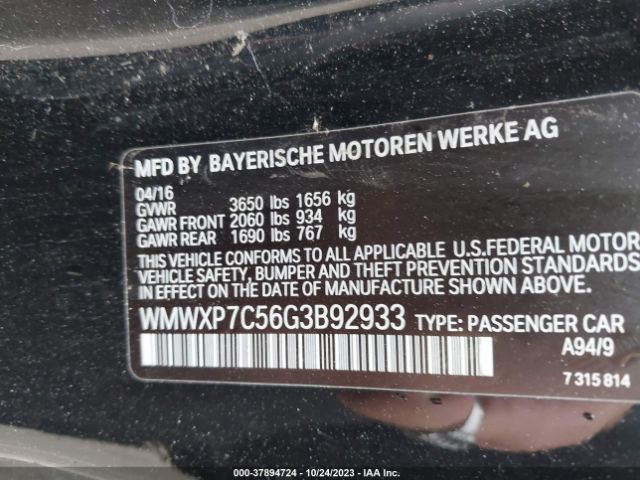 WMWXP7C56G3B92933 Mini Cooper Hardtop S