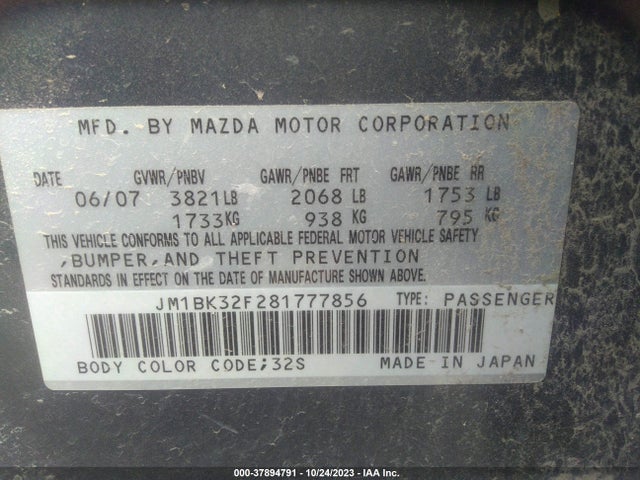 2008 MAZDA MAZDA3 I VIN: JM1BK32F281777856