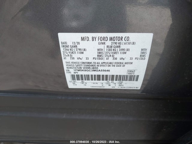 2021 FORD EXPLORER ST VIN: 1FM5K8GC3MGA55646