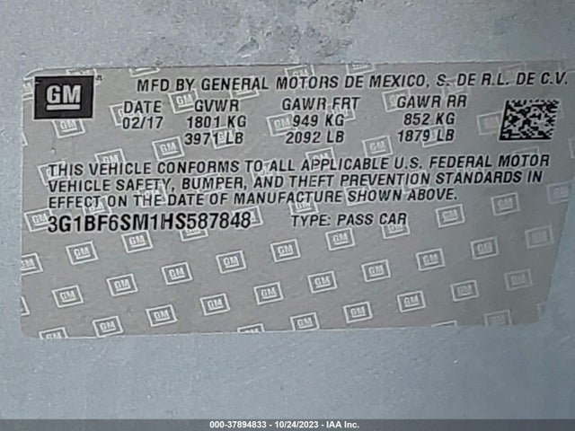 Chevrolet Cruze Premier 2017 3G1BF6SM1HS587848 Image 9