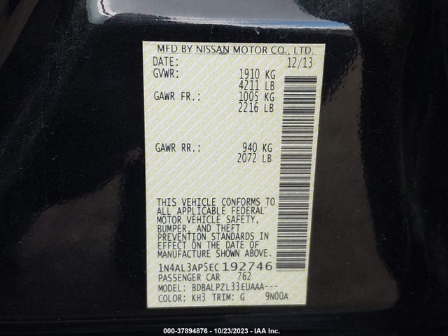 2014 NISSAN ALTIMA 2.5 VIN: 1N4AL3AP5EC192746