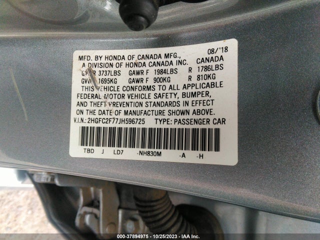 Honda CIVIC EX 2018 2HGFC2F77JH596725 Image 9