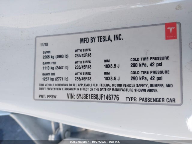 2018 TESLA MODEL 3 5YJ3E1EB8JF146776 Photo 8