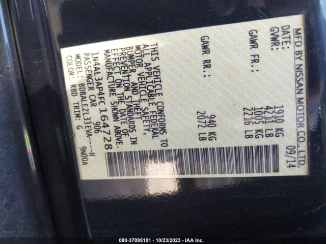 2015 NISSAN ALTIMA 2.5 S VIN: 1N4AL3AP4FC164728