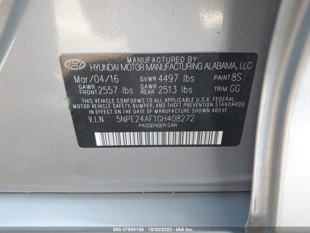 Hyundai Sonata 2.4l 2016 5NPE24AF1GH408272 Image 9