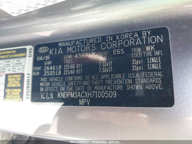 KNDPM3ACXH7100509 KIA Sportage Lx