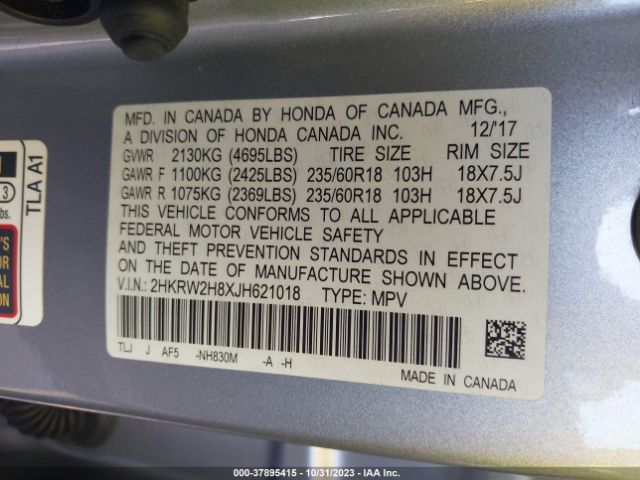 2HKRW2H8XJH621018 Honda Cr-v Ex-l/ex-l Navi