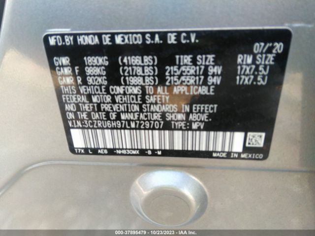 3CZRU6H97LM729707 Honda Hr-v Touring