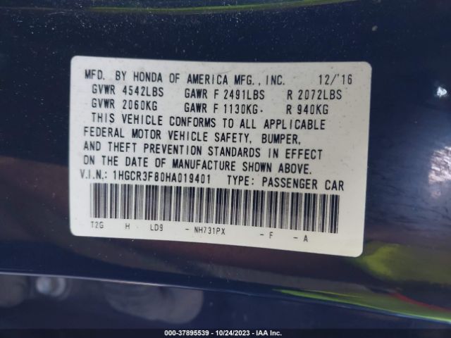 1HGCR3F80HA019401 Honda Accord Sedan Ex-l V6