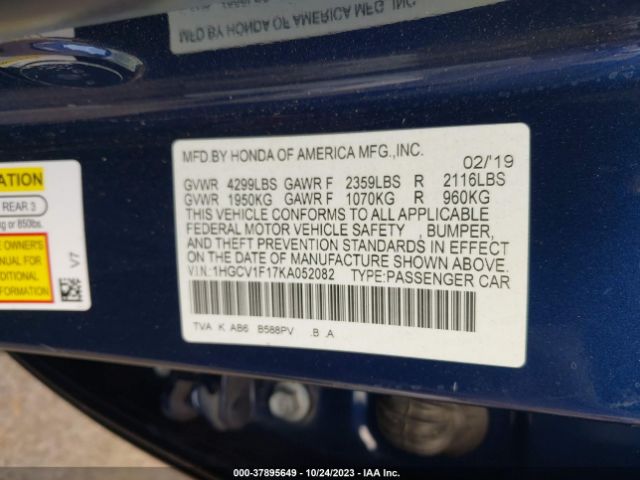 1HGCV1F17KA052082 Honda Accord Sedan Lx 1.5t