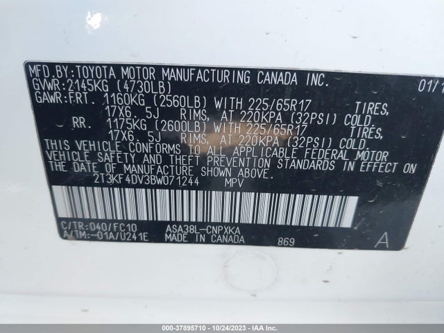 2011 TOYOTA RAV4 VIN: 2T3KF4DV3BW071244